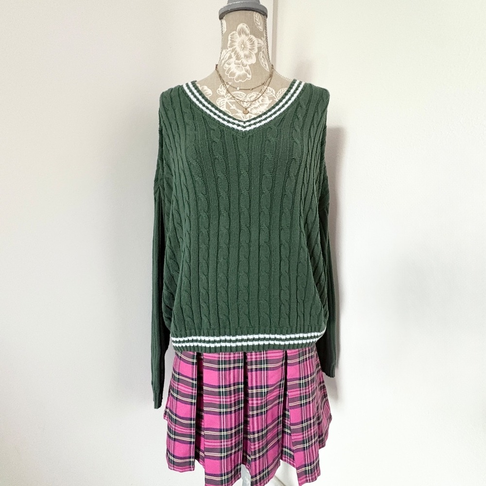 Pink Plaid Pleated Mini Skirt Tartan Side Zip Elastic Back Size 13/14 - Picture 2 of 7